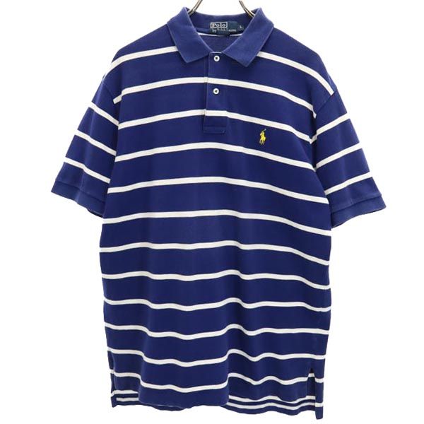 Polo by Ralph Lauren ポロバイラルフローレン ボーダー柄 半袖 ポロシャツ L ブルー×ホワイト 鹿の子 メンズ