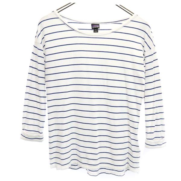 patagonia パタゴニア アウトドア ボーダー 長袖 ロールアップ袖 Tシャツ S ホワイト系 ロンT レディース