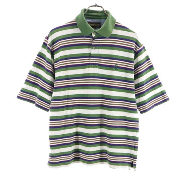 Timberland ティンバーランド ボーダー 半袖 ポロシャツ XS グリーン系 鹿の子 メンズ