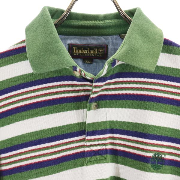 Timberland ティンバーランド ボーダー 半袖 ポロシャツ XS グリーン系 鹿の子 メンズ