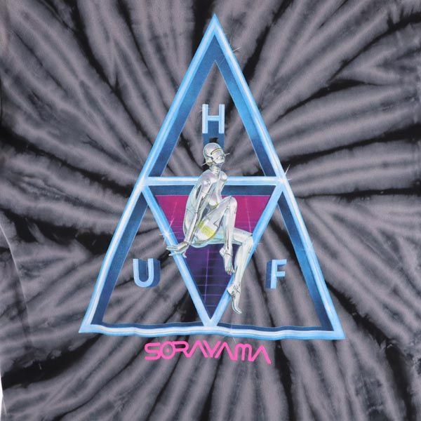 HUF ハフ バック プリント 半袖 Tシャツ S グレー系 染加工 メンズ