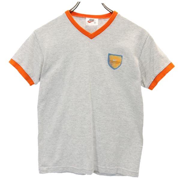 NIKE ナイキ 90s 00s 白タグ オールド 半袖 Vネック リンガー Tシャツ S グレー系 レディース