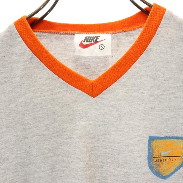 NIKE ナイキ 90s 00s 白タグ オールド 半袖 Vネック リンガー Tシャツ S グレー系 レディース