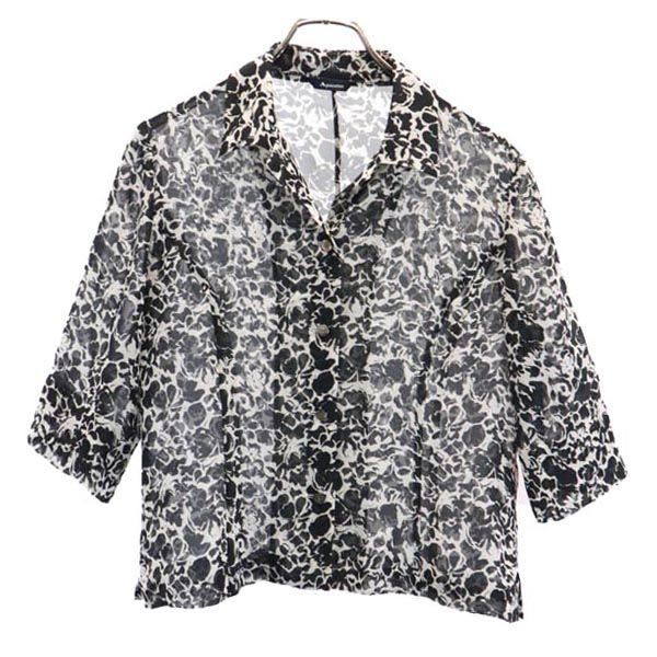 Aquascutum アクアスキュータム 総柄 半袖 オープンカラーシャツ ブラック系 レディース
