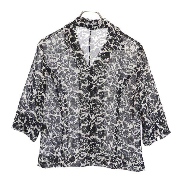 Aquascutum アクアスキュータム 総柄 半袖 オープンカラーシャツ ブラック系 レディース