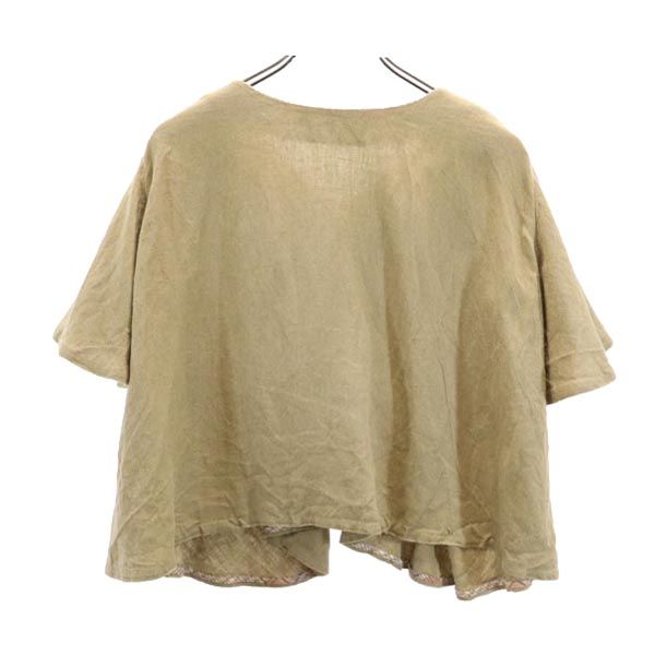 beautiful people ビューティフルピープル 日本製 リネンブレンド 半袖 カットソー 34 ブラウン系 レディース