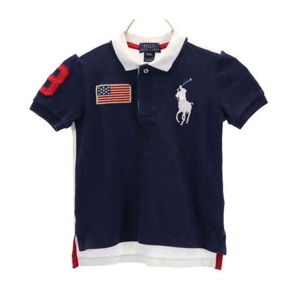 POLO RALPH LAUREN ポロラルフローレン ビッグポニー 刺繍 半袖 ポロシャツ 3/3T ネイビー 鹿の子 キッズ