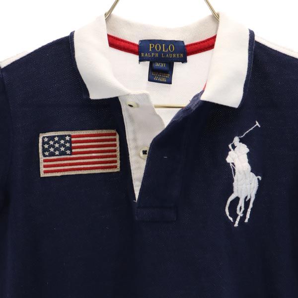 POLO RALPH LAUREN ポロラルフローレン ビッグポニー 刺繍 半袖 ポロシャツ 3/3T ネイビー 鹿の子 キッズ