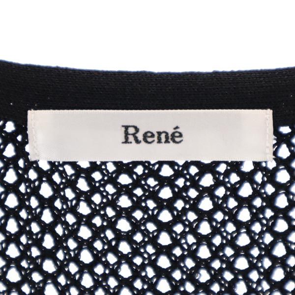 Rene ルネ 日本製 5分袖 カーディガン 38 黒 透かし編み ニット ボレロ レディース