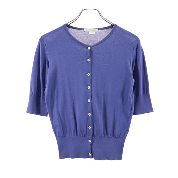 JOHN SMEDLEY ジョンスメドレー 英国製 5分袖 カーディガン M ブルー レディース