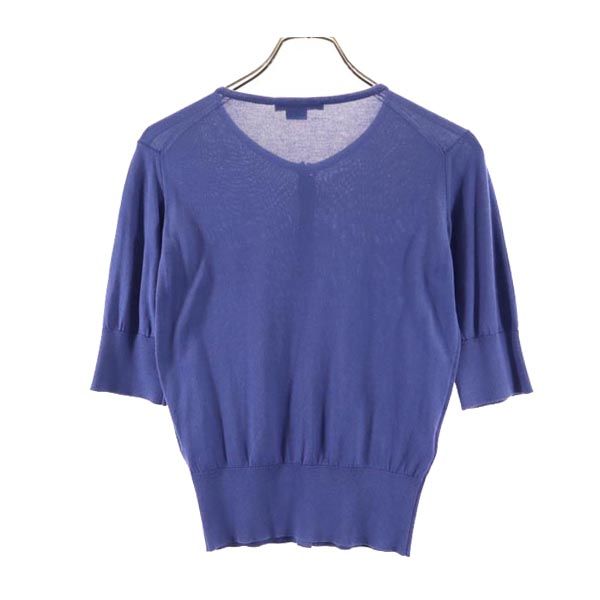 JOHN SMEDLEY ジョンスメドレー 英国製 5分袖 カーディガン M ブルー レディース