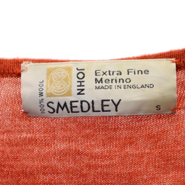 JOHN SMEDLEY ジョンスメドレー 英国製 ウール 5分袖 Vネック セーター S オレンジ系 ニット レディース