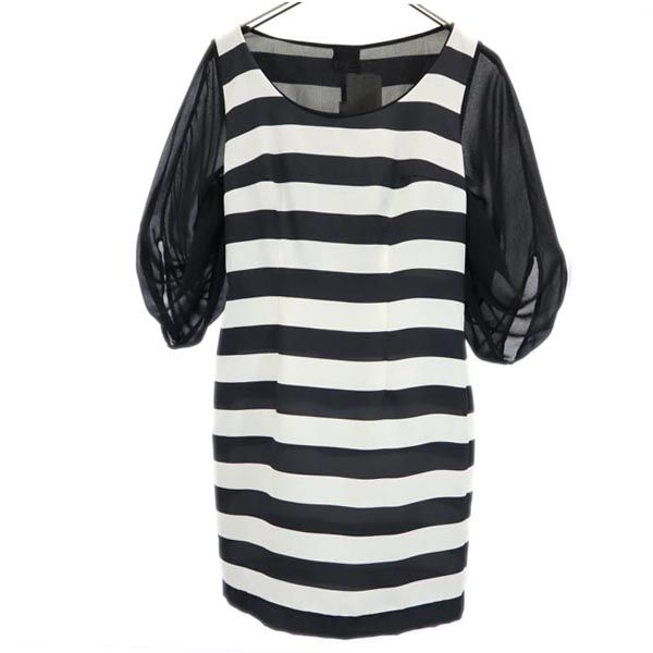 PAOLA FRANI パオラフラーニ イタリア製 ボーダー 5分袖 ワンピース 40 ブラック系 シースルースリーブ レディース