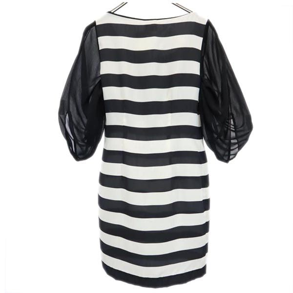 PAOLA FRANI パオラフラーニ イタリア製 ボーダー 5分袖 ワンピース 40 ブラック系 シースルースリーブ レディース