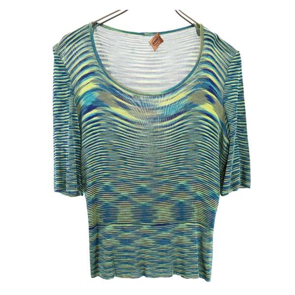 Missoni ミッソーニ イタリア製 総柄 半袖 ニット 半袖 セーター 44 ブルー系 ニット レディース