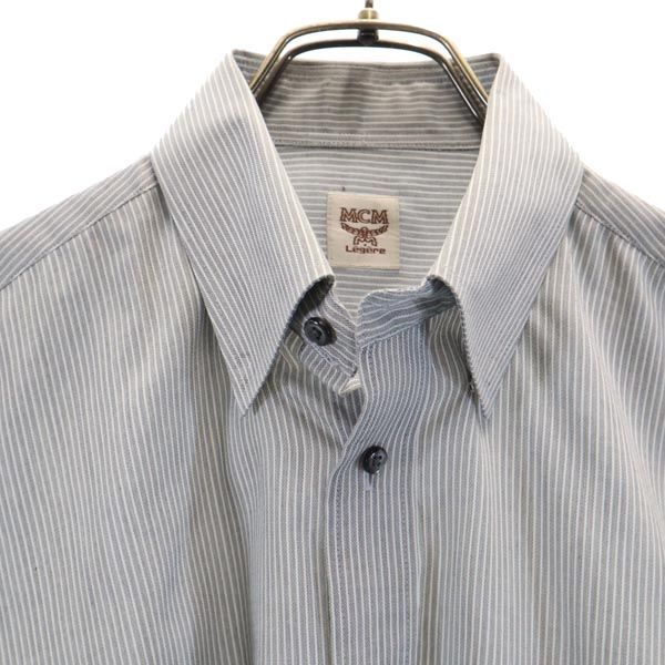 MCM エムシーエム ストライプ柄 長袖 シャツ L ライトグレー メンズ