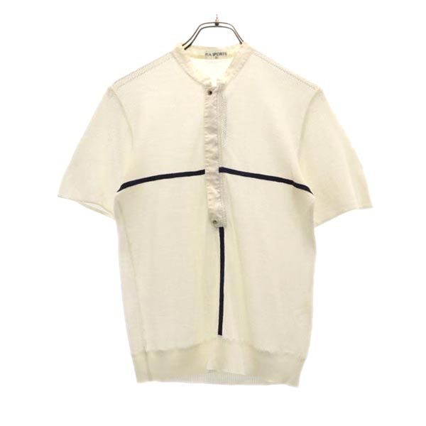 PIA SPORTS ピアスポーツ ライン入り 半袖 ハーフジップ Tシャツ 2 白系 メッシュ メンズ