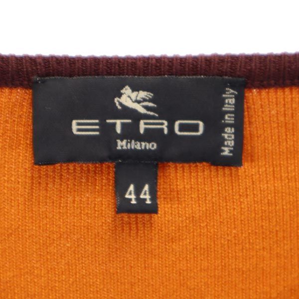 ETRO エトロ イタリア製 シルクブレンド 半袖 Vネック セーター 44 オレンジ ニット レディース