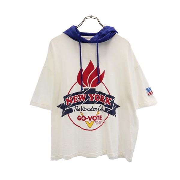 VOTE MAKE NEW CLOTHES ボートメイクニュークローズ 日本製 フード 半袖 Tシャツ M ホワイト メッシュ メンズ
