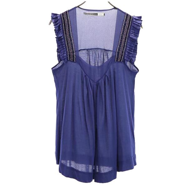 SPORT MAX CODE スポーツマックスコーデ ノースリーブ チュニック M ネイビー系 ビーズ飾り レディース