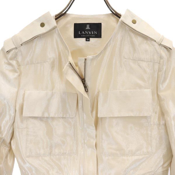 LANVIN ランバン 日本製 ノーカラージャケット 38 ベージュ系 レディース