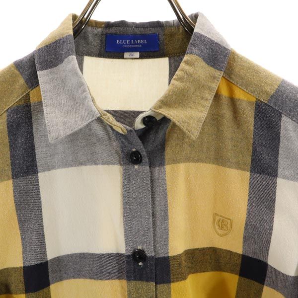 BLUE LABEL CRESTBRIDGE ブルーレーベルクレストブリッジ 三陽商会 チェック柄 長袖 シャツ 36 黄×紺×白 レディース
