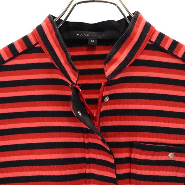 MARC JACOBS マークジェイコブス ボーダー 長袖 ハーフジップ カットソー S レッド系 レディース