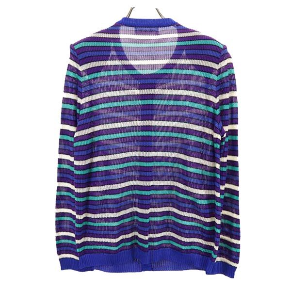 YVES SAINT LAURENT イヴサンローラン ボーダー柄 長袖 カーディガン M 青×紫×緑 レディース