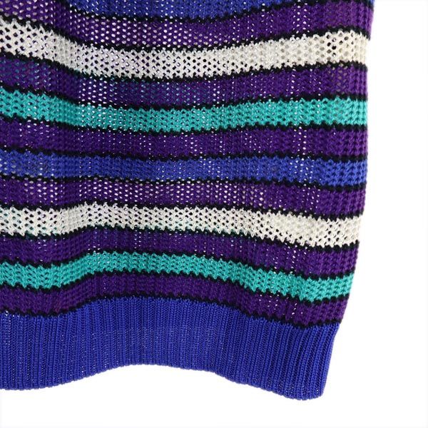 YVES SAINT LAURENT イヴサンローラン ボーダー柄 長袖 カーディガン M 青×紫×緑 レディース