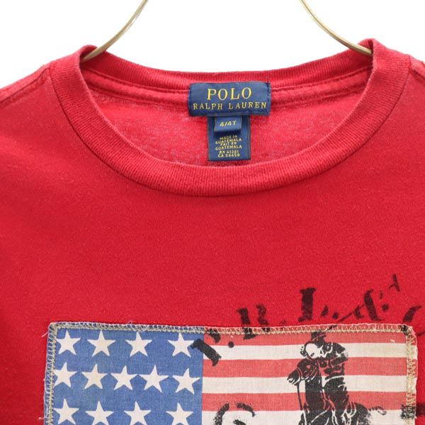 ポロラルフローレン 星条旗プリント 長袖 Tシャツ 4 レッド POLO RALPH LAUREN ロンT キッズ