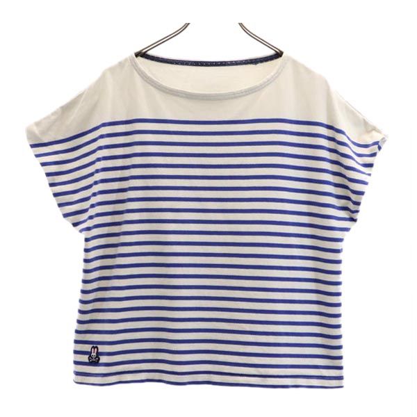 Psycho Bunny サイコバニー ボーダー柄 半袖 Tシャツ 白×青系 レディース