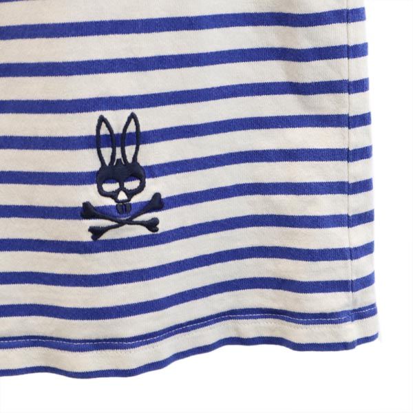 Psycho Bunny サイコバニー ボーダー柄 半袖 Tシャツ 白×青系 レディース