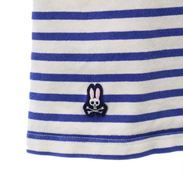 Psycho Bunny サイコバニー ボーダー柄 半袖 Tシャツ 白×青系 レディース