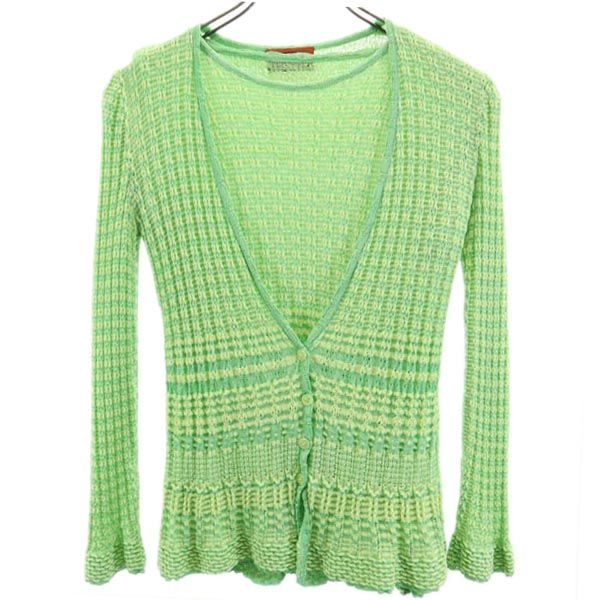 Missoni ミッソーニ イタリア製 ウールブレンド ボーダー 長袖 アンサンブル ニット カーディガン グリーン系 レディース