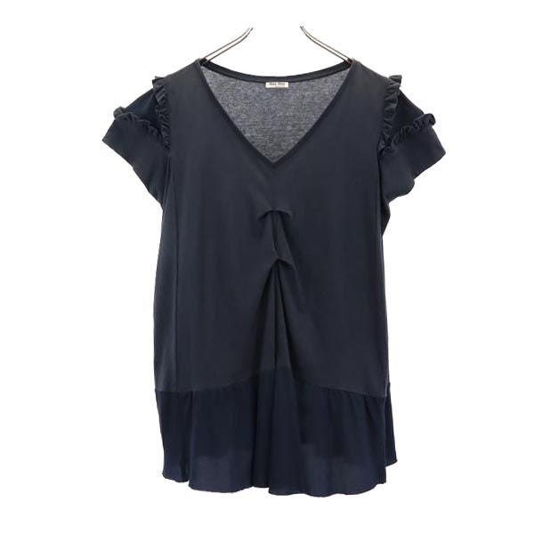 MIUMIU ミュウミュウ イタリア製 半袖 フリル チュニック S ネイビー系 カットソー レディース