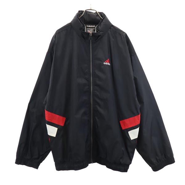 adidas アディダス 90s オールド バック 刺繍 ナイロンジャケット XXL ブラック ビッグサイズ フード メンズ