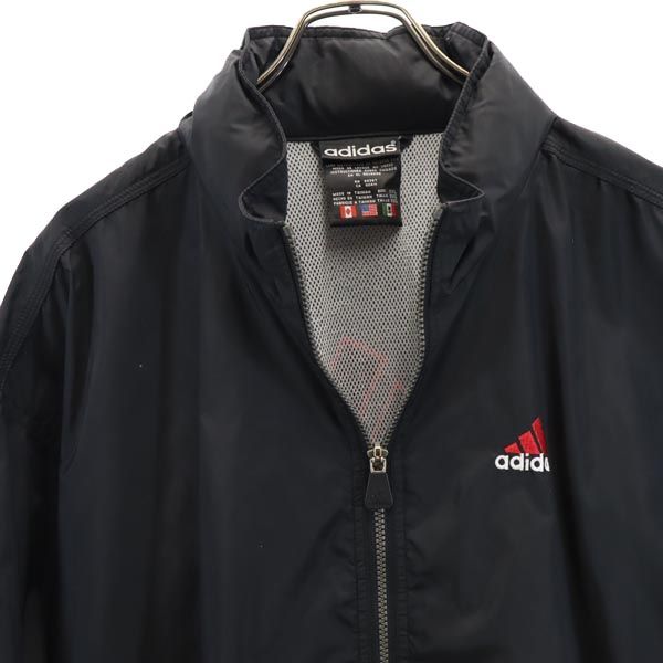 adidas アディダス 90s オールド バック 刺繍 ナイロンジャケット XXL ブラック ビッグサイズ フード メンズ