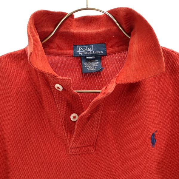 ポロバイラルフローレン 長袖 ポロシャツ 4 レッド Polo by Ralph Lauren 鹿の子 キッズ