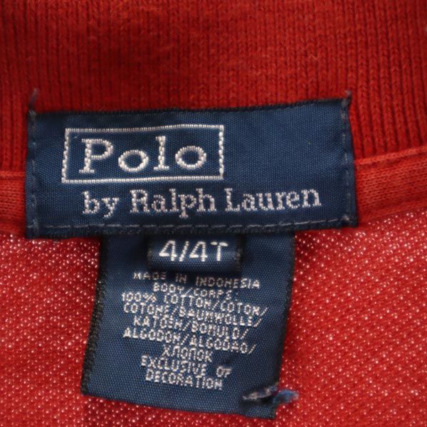 ポロバイラルフローレン 長袖 ポロシャツ 4 レッド Polo by Ralph Lauren 鹿の子 キッズ