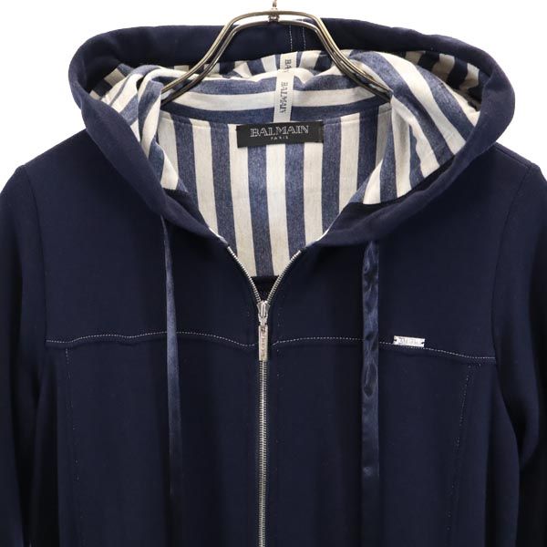 BALMAIN バルマン 日本製 ボーダー 長袖 スウェット ジップパーカー 9 ネイビー レディース