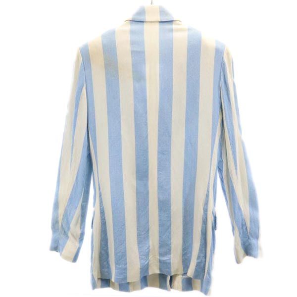 YVES SAINT LAURENT イヴサンローラン 日本製 ストライプ柄 テーラードジャケット 38 ブルー×ホワイト レディース