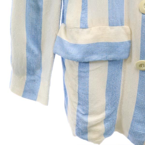 YVES SAINT LAURENT イヴサンローラン 日本製 ストライプ柄 テーラードジャケット 38 ブルー×ホワイト レディース