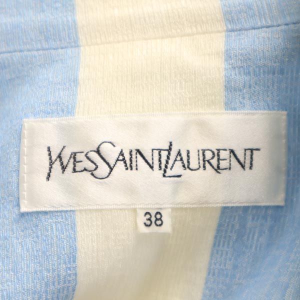 YVES SAINT LAURENT イヴサンローラン 日本製 ストライプ柄 テーラードジャケット 38 ブルー×ホワイト レディース