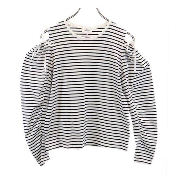 LANVIN en Bleu ランバンオンブルー ボーダー 長袖 オープンショルダー カットソー 38 ホワイト系 レディース