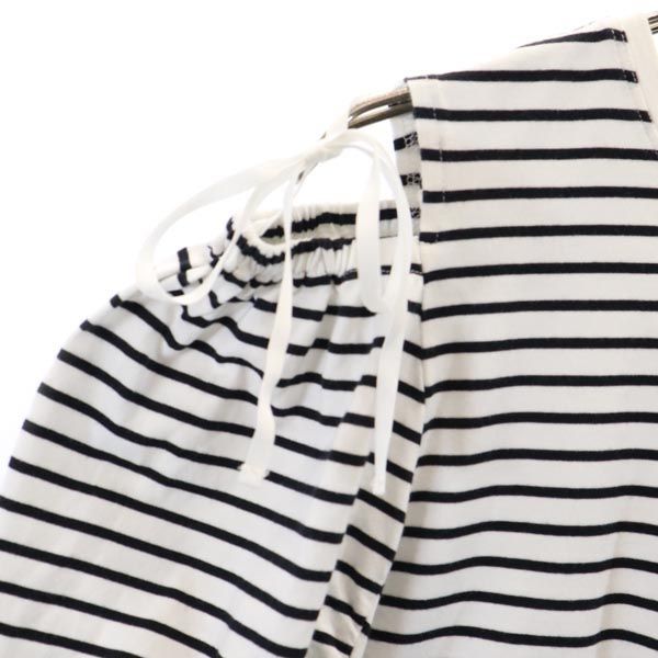 LANVIN en Bleu ランバンオンブルー ボーダー 長袖 オープンショルダー カットソー 38 ホワイト系 レディース