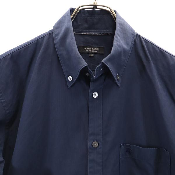 BURBERRY BLACK LABEL バーバリーブラックレーベル 三陽商会 ストライプ 長袖 ボタンダウンシャツ 40 ネイビー系 メンズ