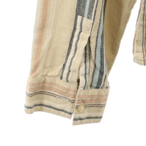 dolly angela ドリーアンジェラ ストライプ 長袖 バンドカラーシャツ L ベージュ系 レディース