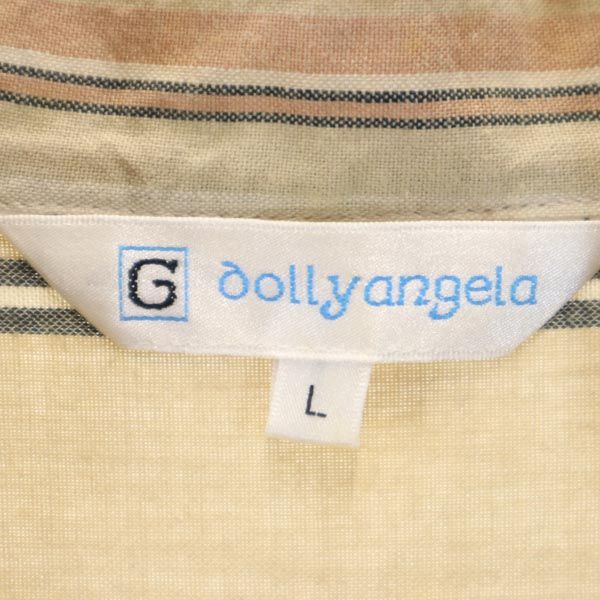dolly angela ドリーアンジェラ ストライプ 長袖 バンドカラーシャツ L ベージュ系 レディース