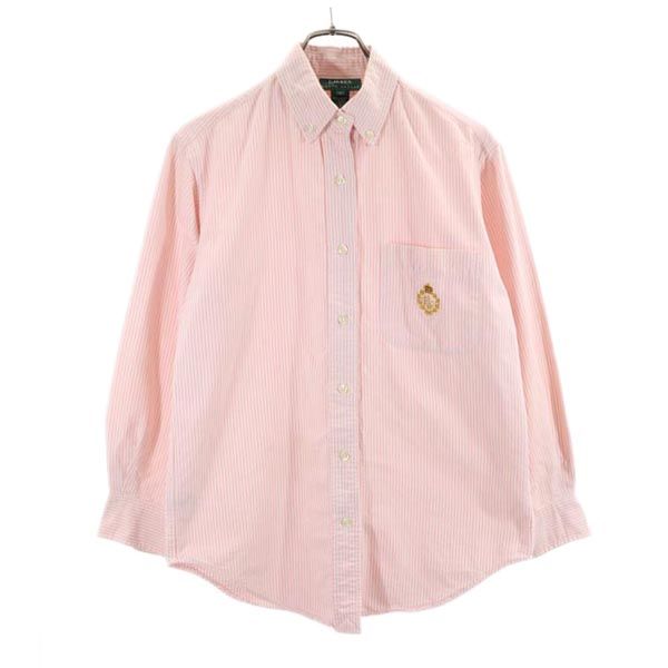 LAUREN RALPH LAUREN ローレンラルフローレン ストライプ 長袖 ボタンダウンシャツ 4 ピンク系 オックスフォード生地 レディース