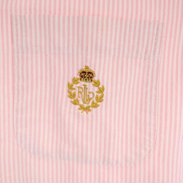 LAUREN RALPH LAUREN ローレンラルフローレン ストライプ 長袖 ボタンダウンシャツ 4 ピンク系 オックスフォード生地 レディース
